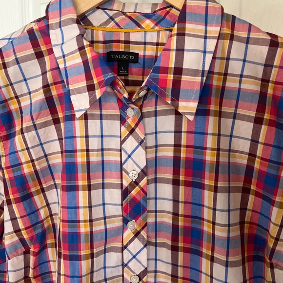 Talbots button down shirt womens size large long sleeve plaid 100% Cotton button - Picture 2 of 5